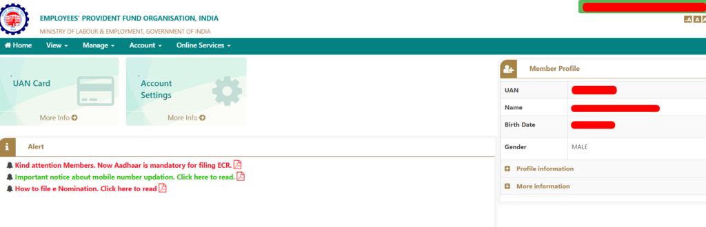 EPFO Member Portal - UAN Login, Password and Profile Update