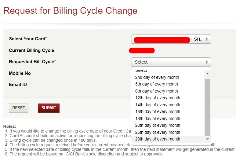 How To Change Billing Cycle Of ICICI Credit Card 