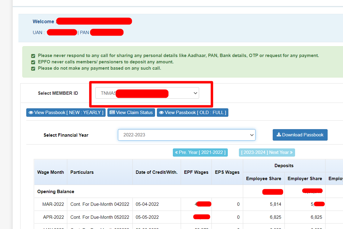 Pf Member Passbook Check Balance